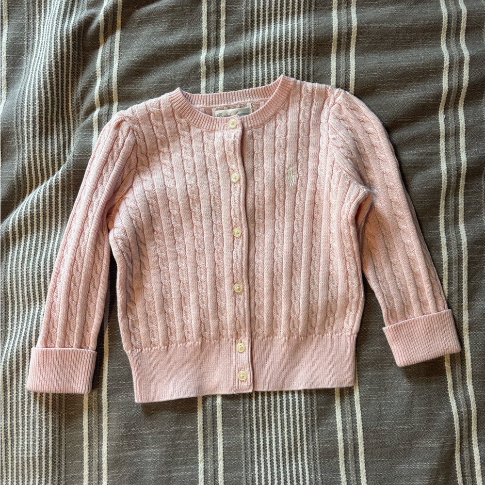 Ralph Lauren Light Pink Cable-Knit Crew Cardigan